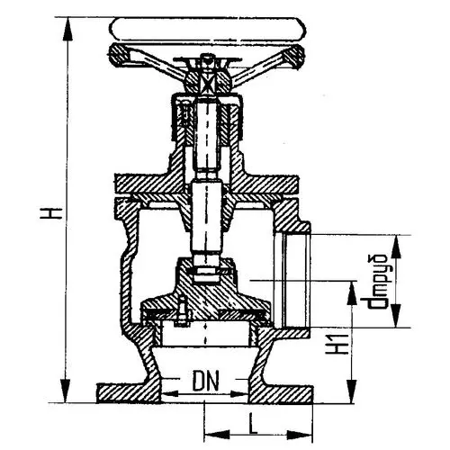 Клапан запорный угловой фланцевый концевой пожарный 65x10 мм 595-35.086-03 (ИТШЛ.491226.001-03)